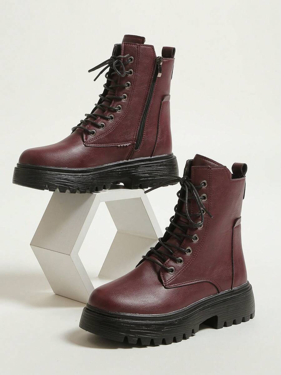 Simple Design Front Lace Up Boots