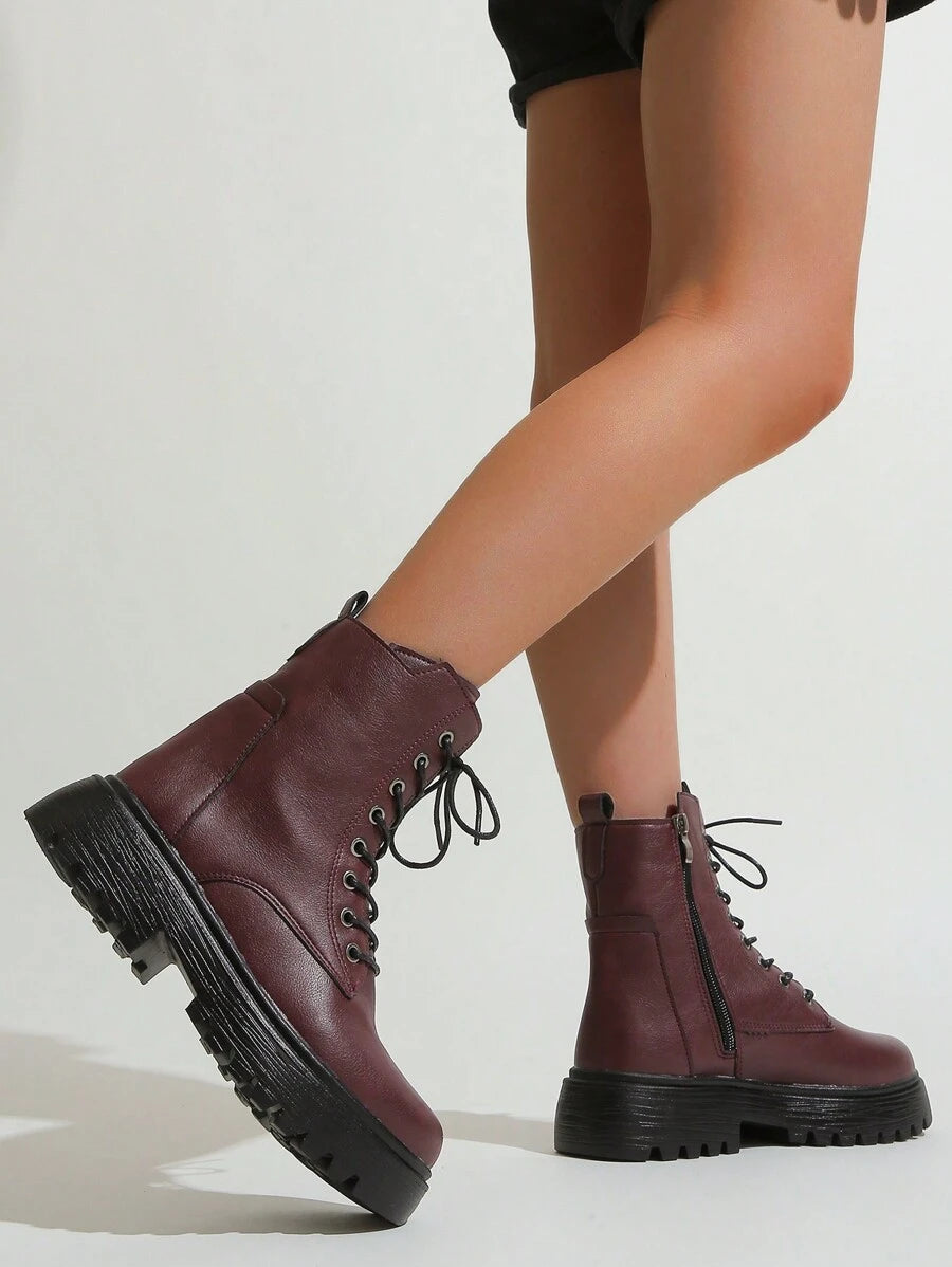 Simple Design Front Lace Up Boots