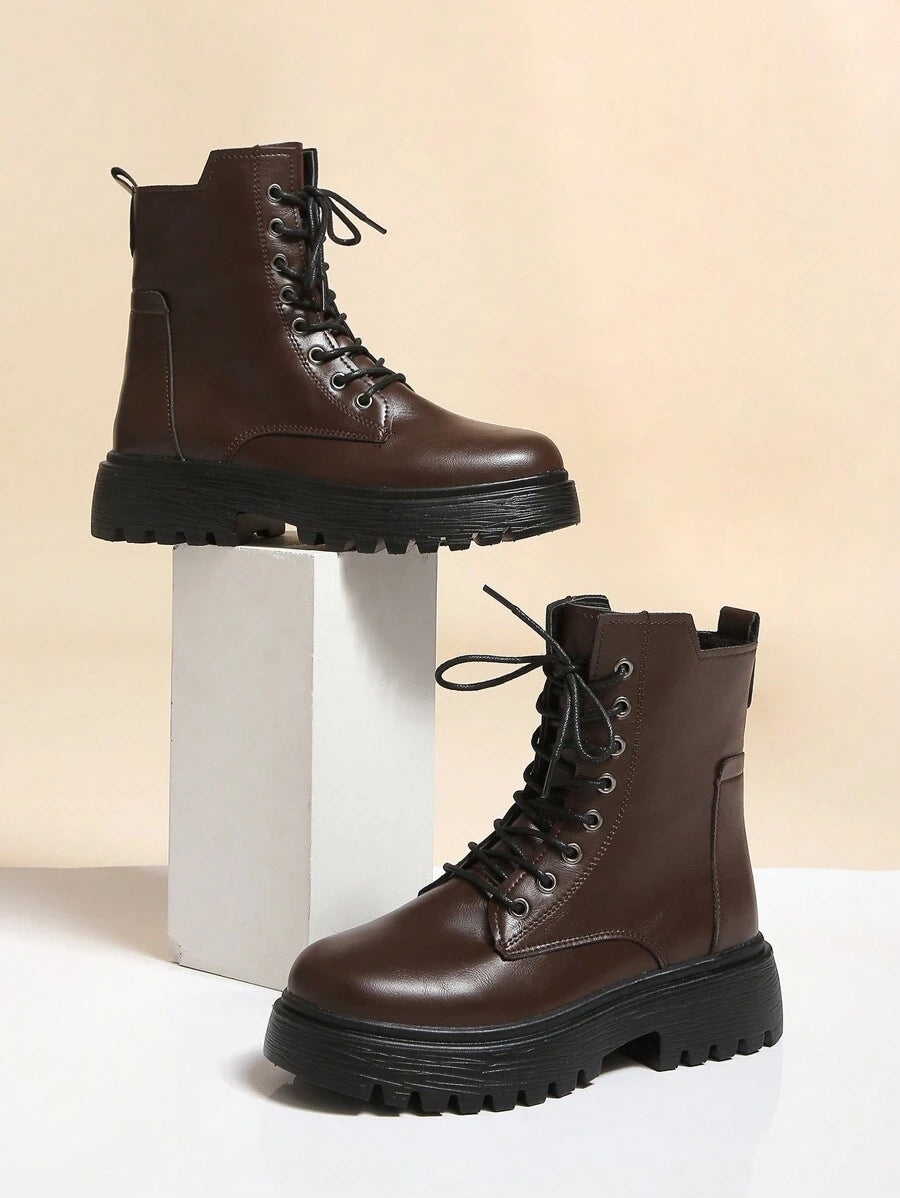 Simple Design Front Lace Up Boots