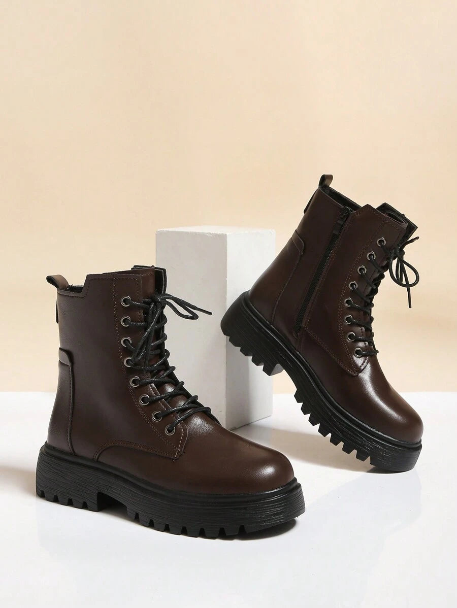 Simple Design Front Lace Up Boots
