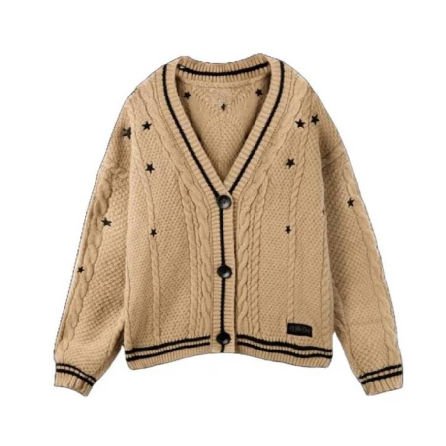 TS Star Pattern Knit Cardigan For Women With Button Closure