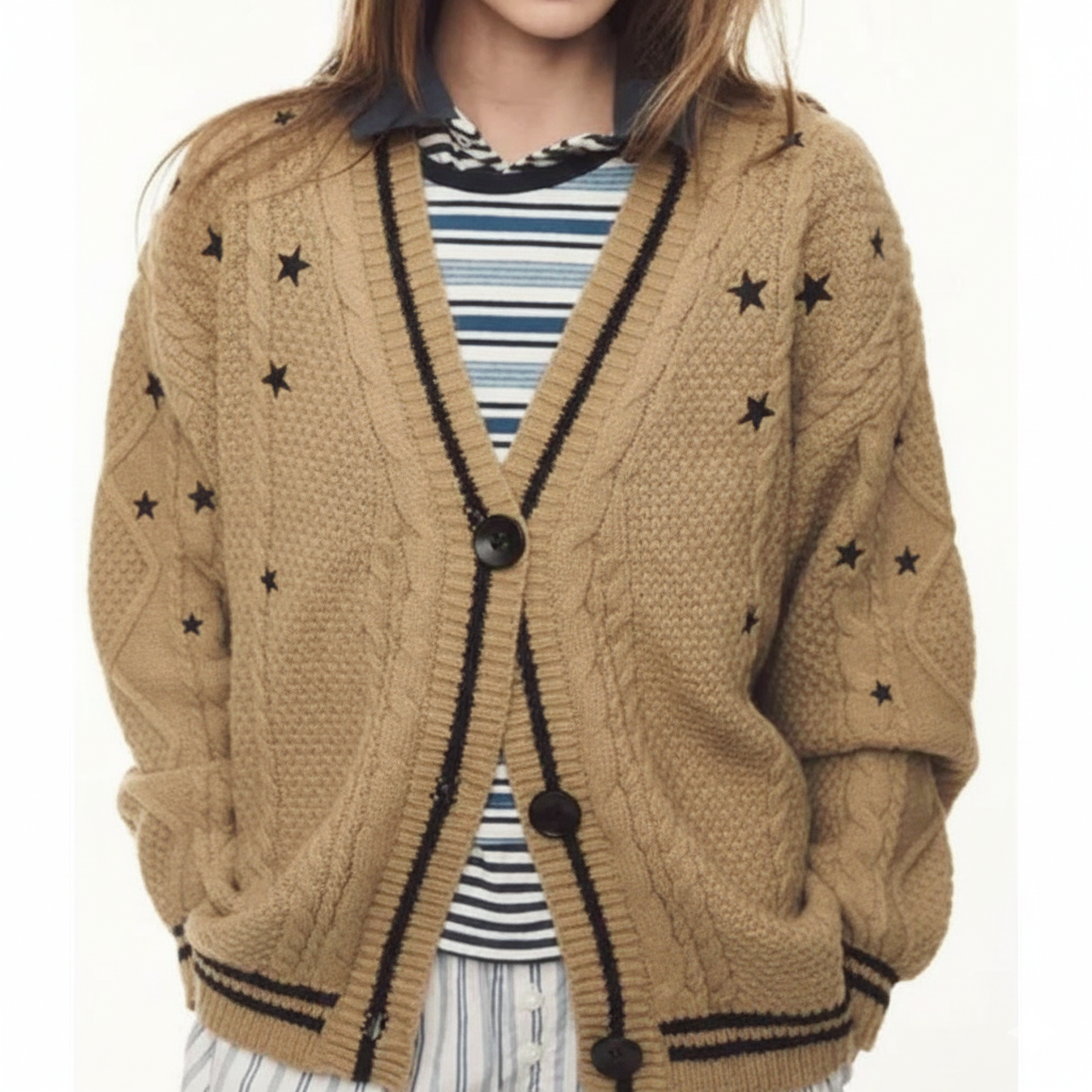 TS Star Pattern Knit Cardigan For Women With Button Closure