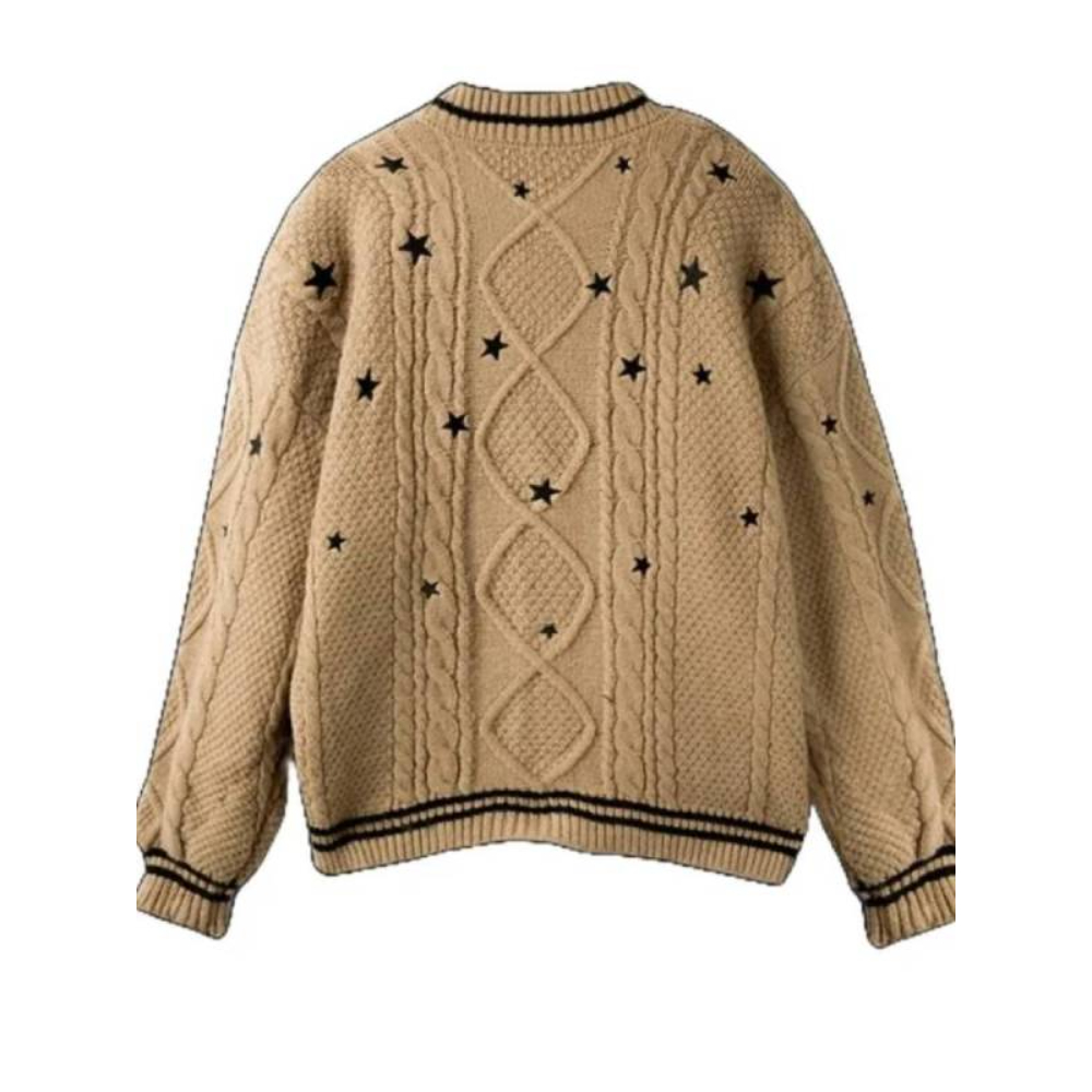 TS Star Pattern Knit Cardigan For Women With Button Closure