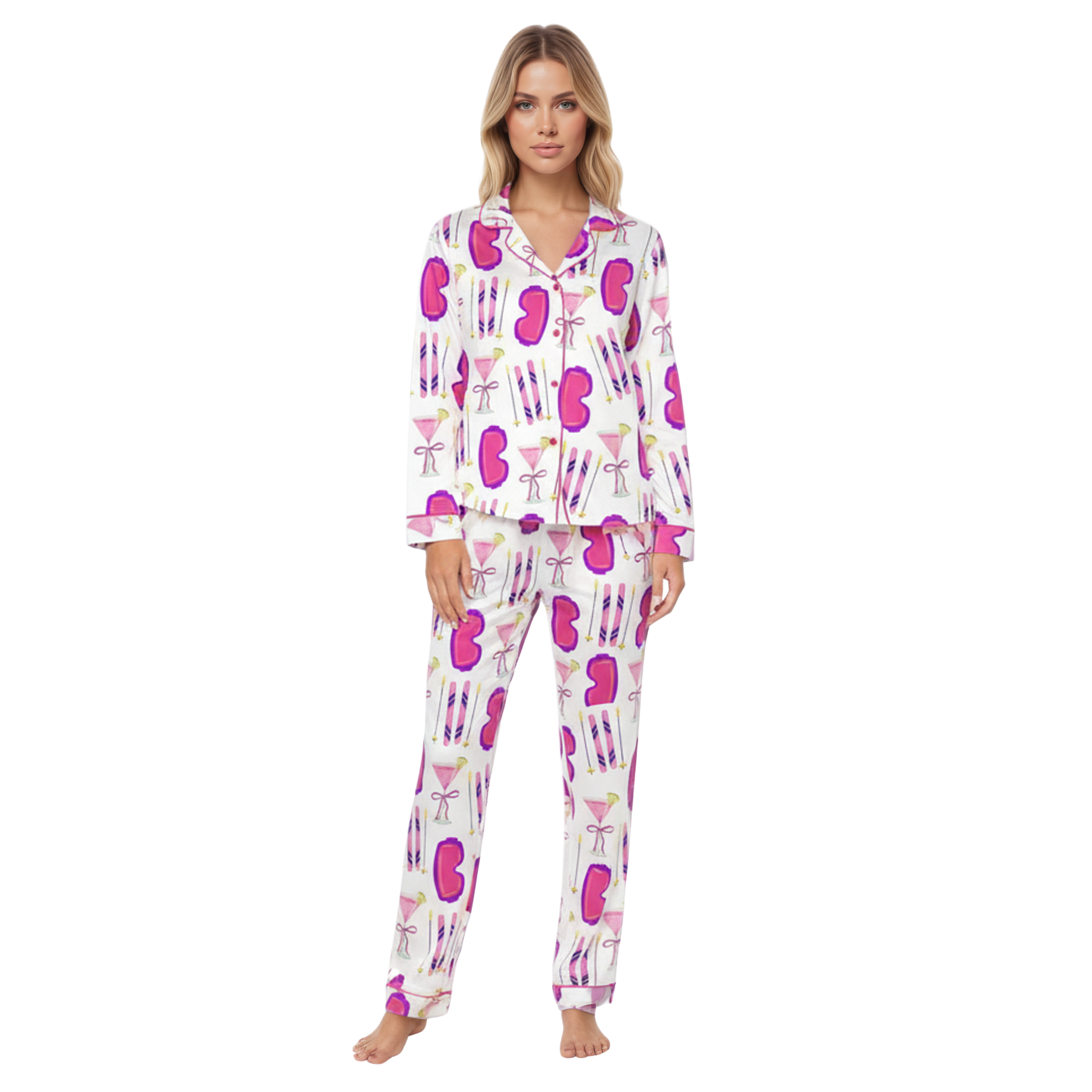 Short Sleeve Top And Shorts For Women With Printed Glasses And Ribbon Design