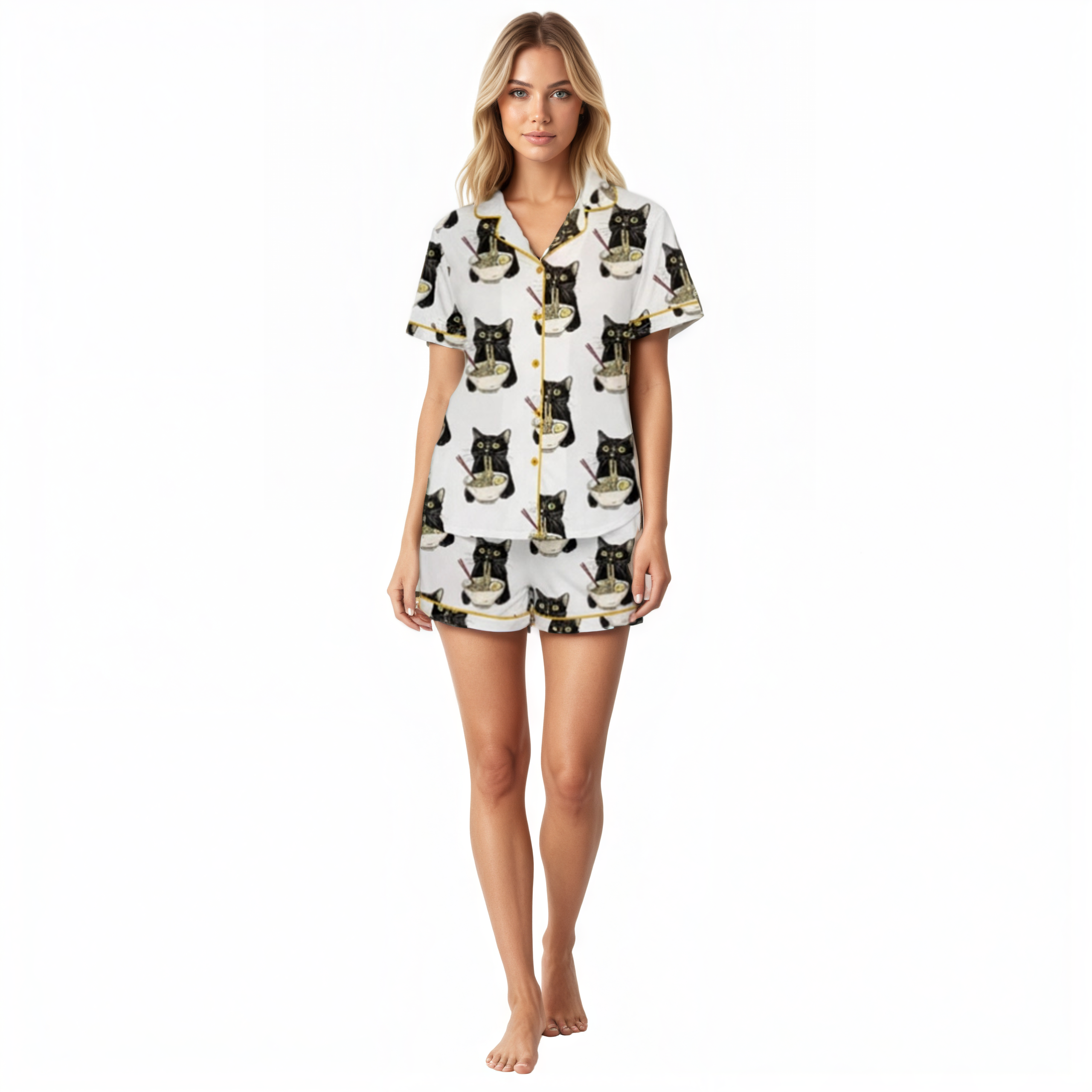 Noodle Cat Printed Pajama Set