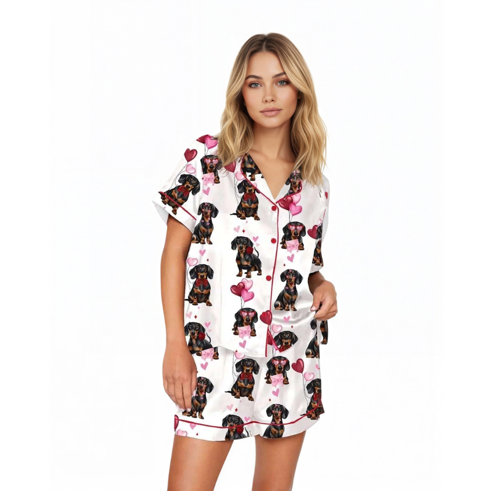Dachshund Graphic Button Front Pajama Set