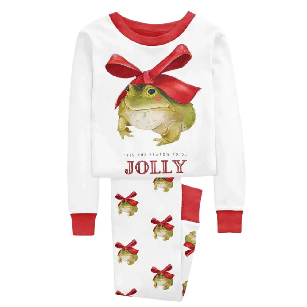 Frog Printed Christmas Themed Pajama Set