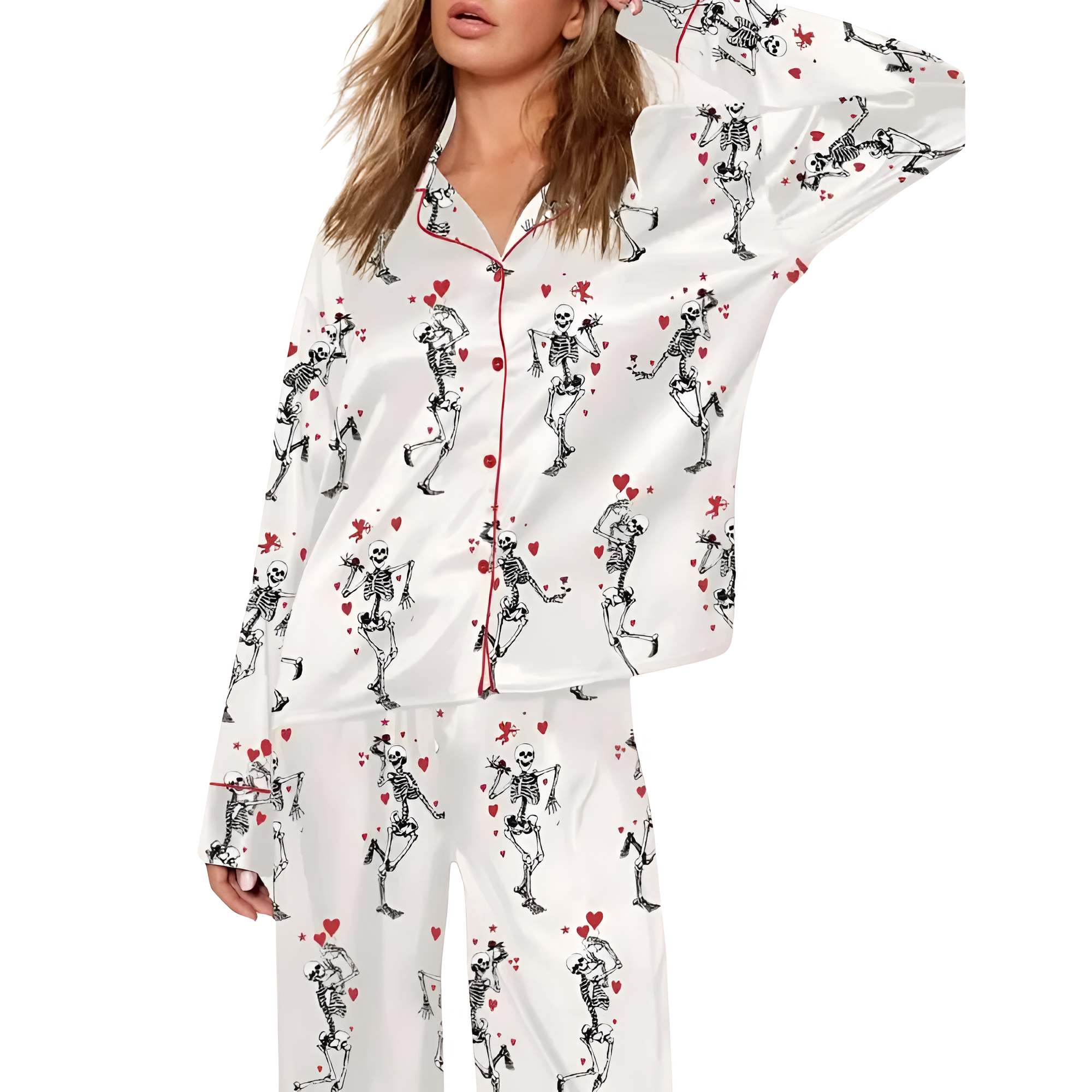 Pajama Set For Women With Valentines Themed Print