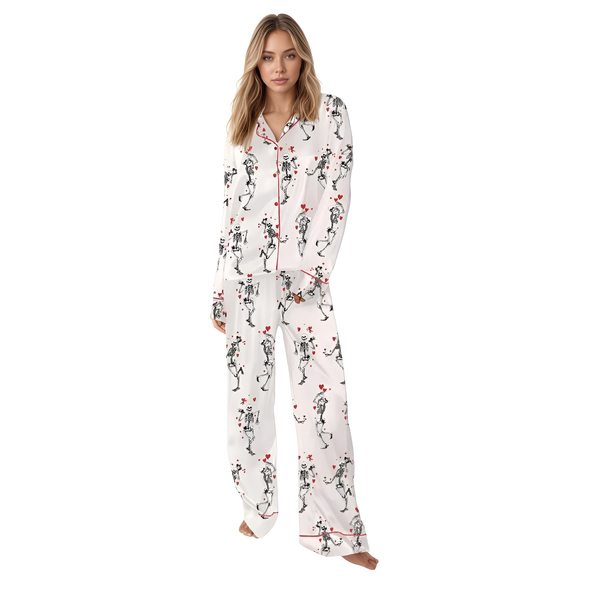 Pajama Set For Women With Valentines Themed Print