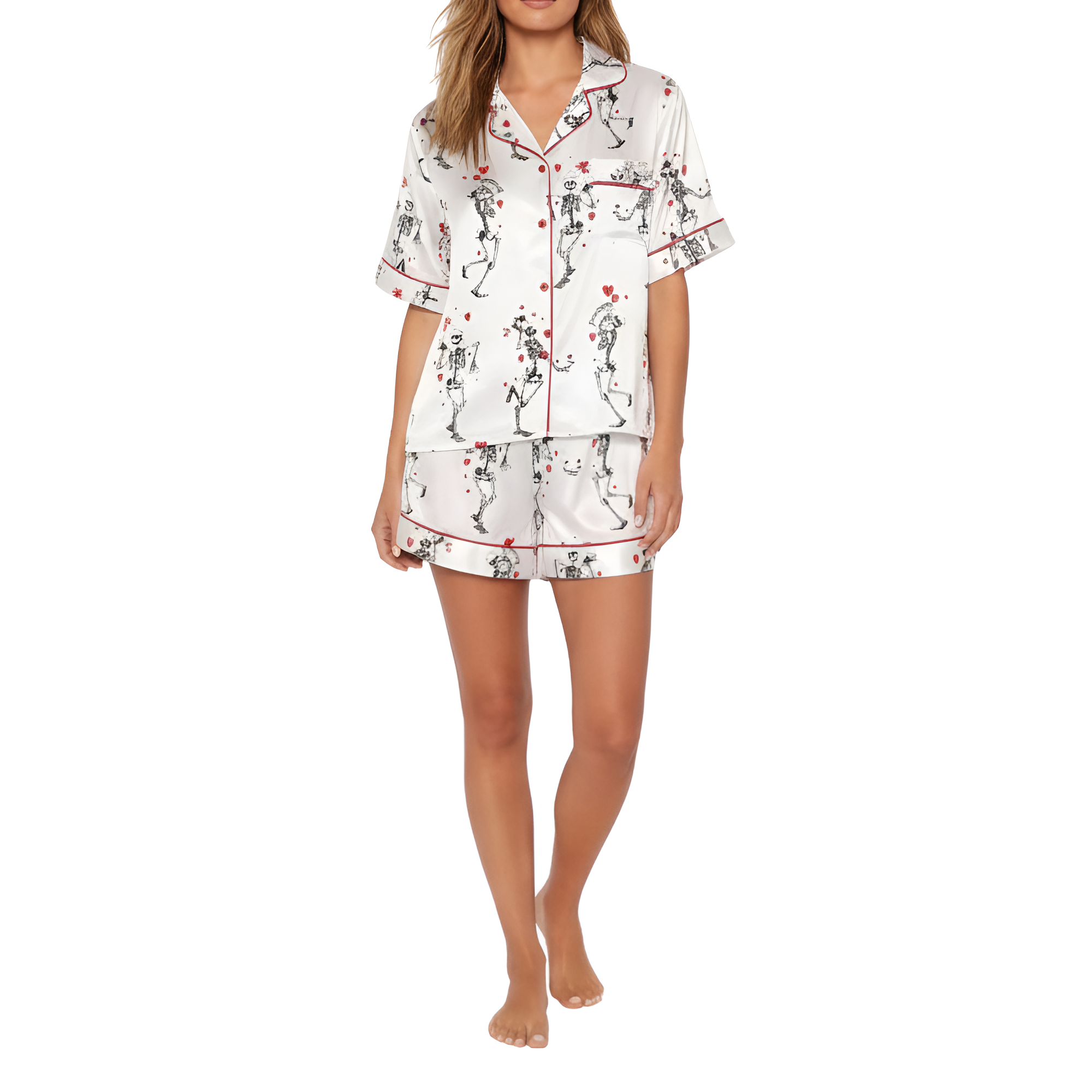 Pajama Set For Women With Valentines Themed Print