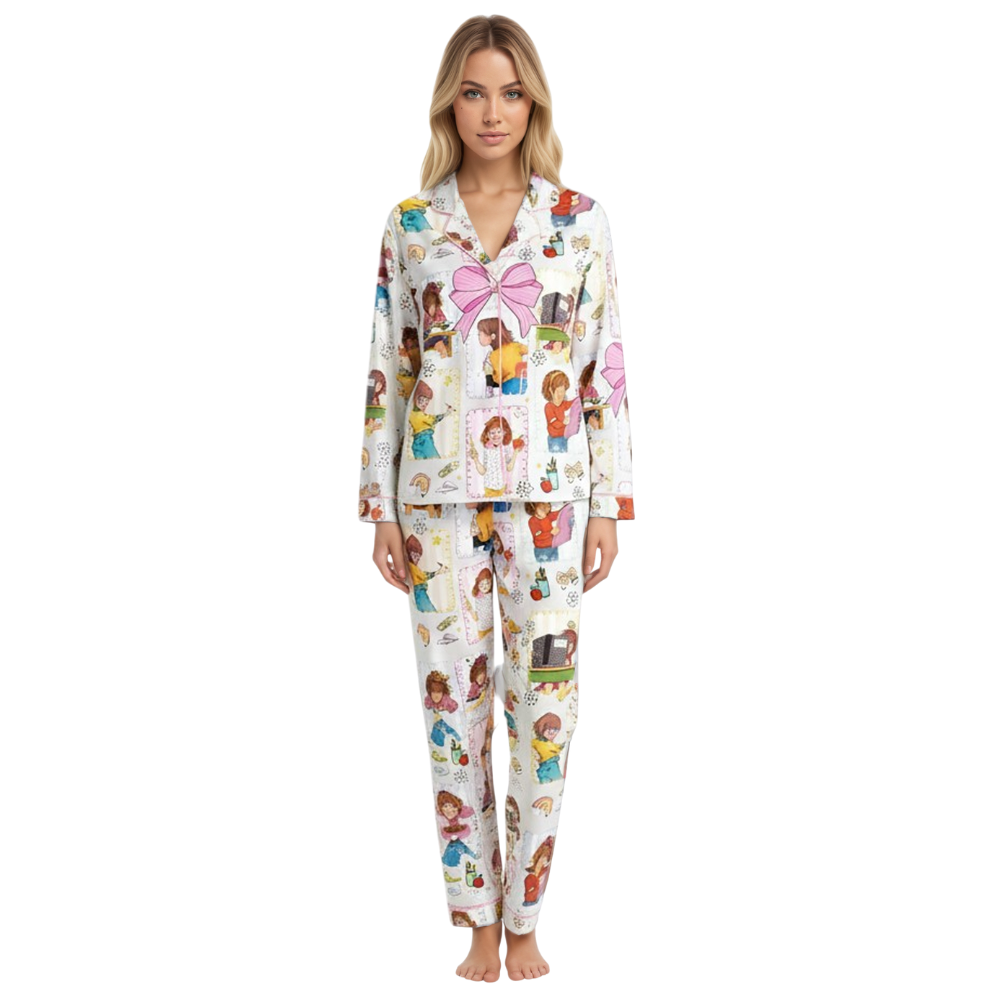 Junie B Jones Themed Bow Printed Pajama Set