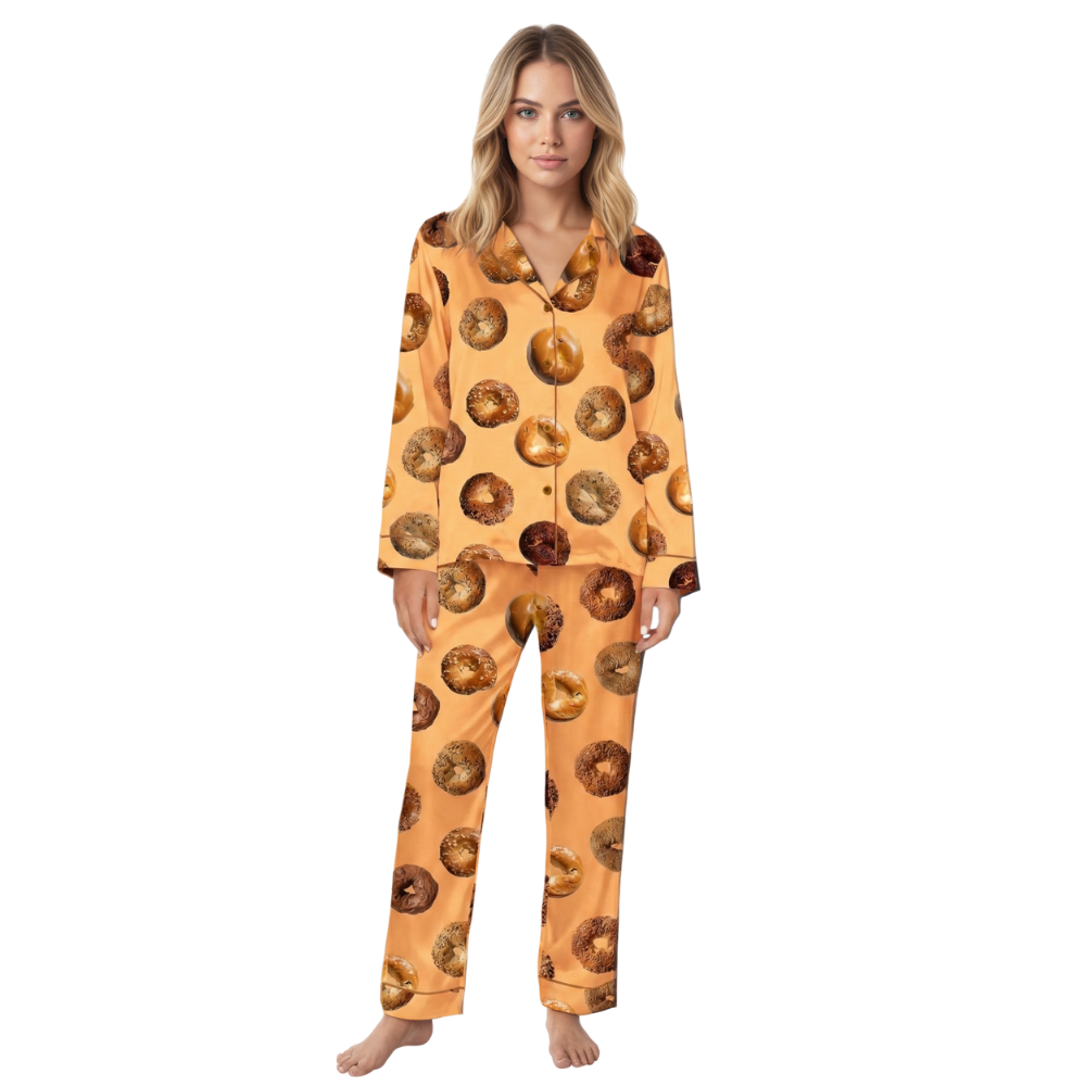 Bagel Printed Satin Pajama Set