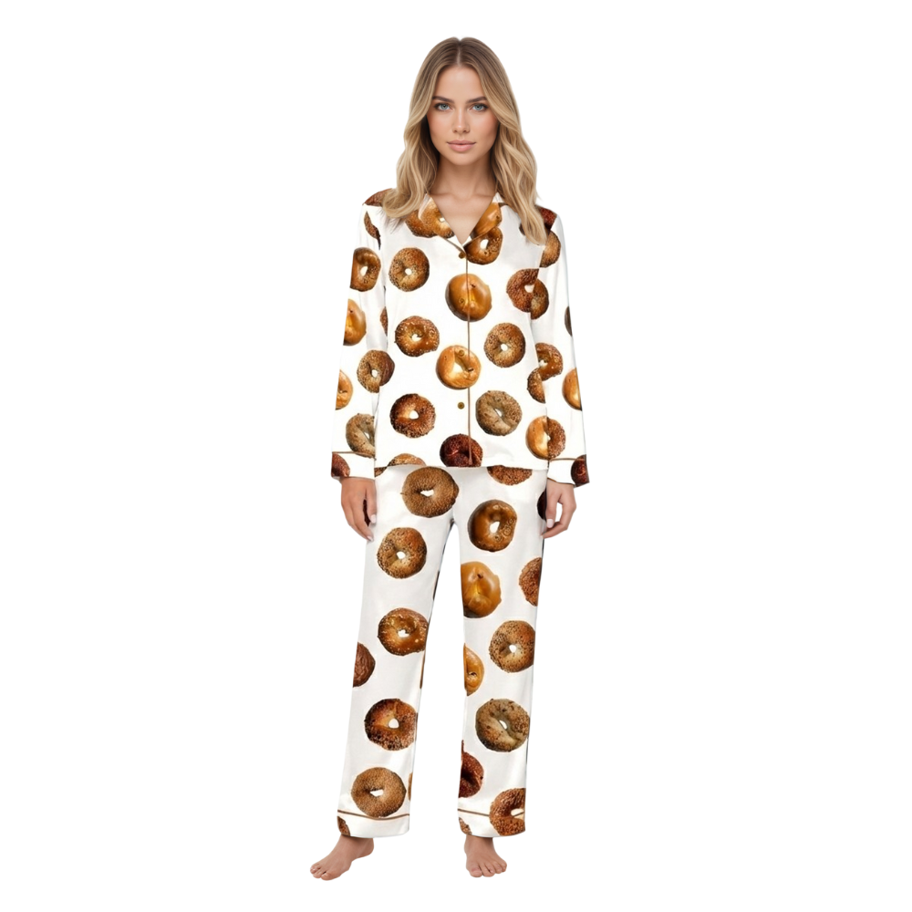 Bagel Printed Satin Pajama Set