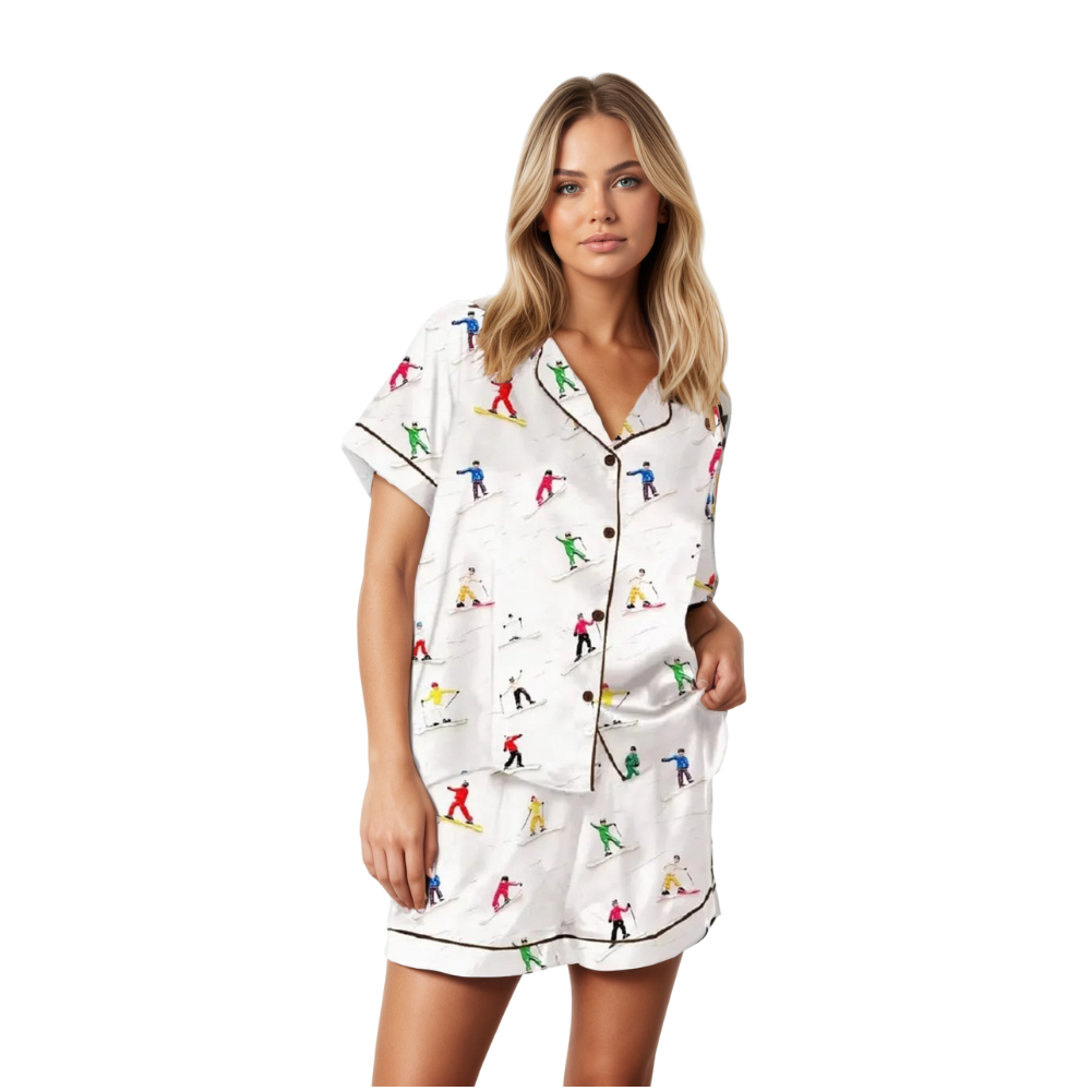 Abstract Winter Ski Printed Pajama Set