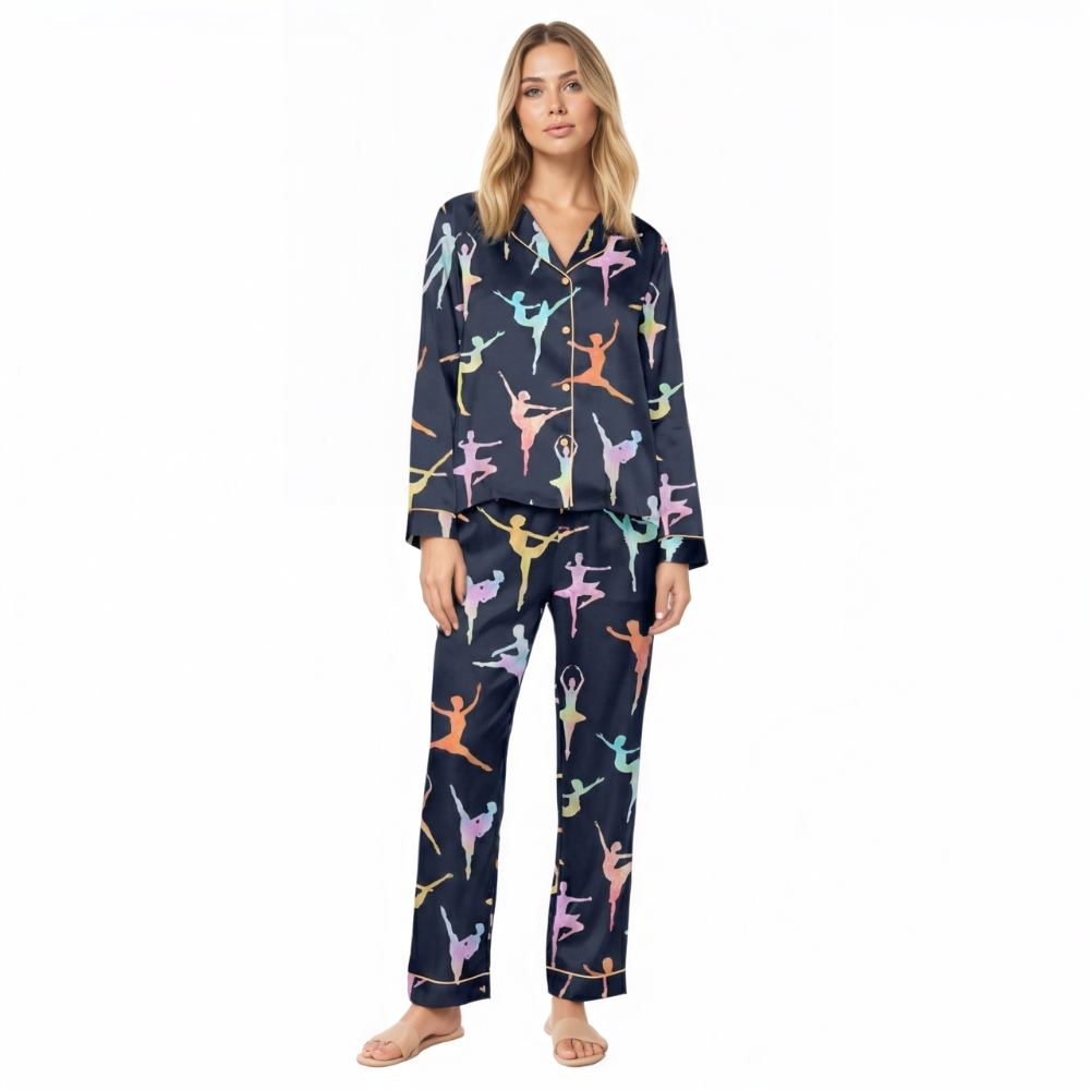Ballet Dancer Printed Silky Satin Pajama Set