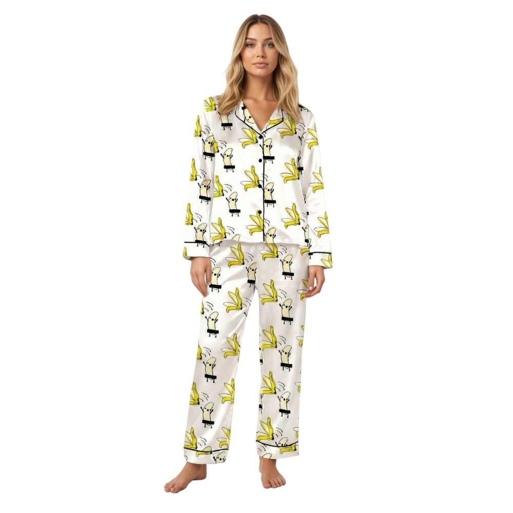 Banana Takes Off Clothes Print Pajama Set