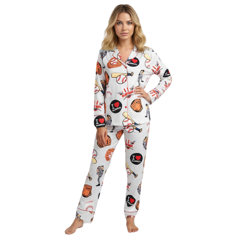 Baseball Game Print Pajama Set