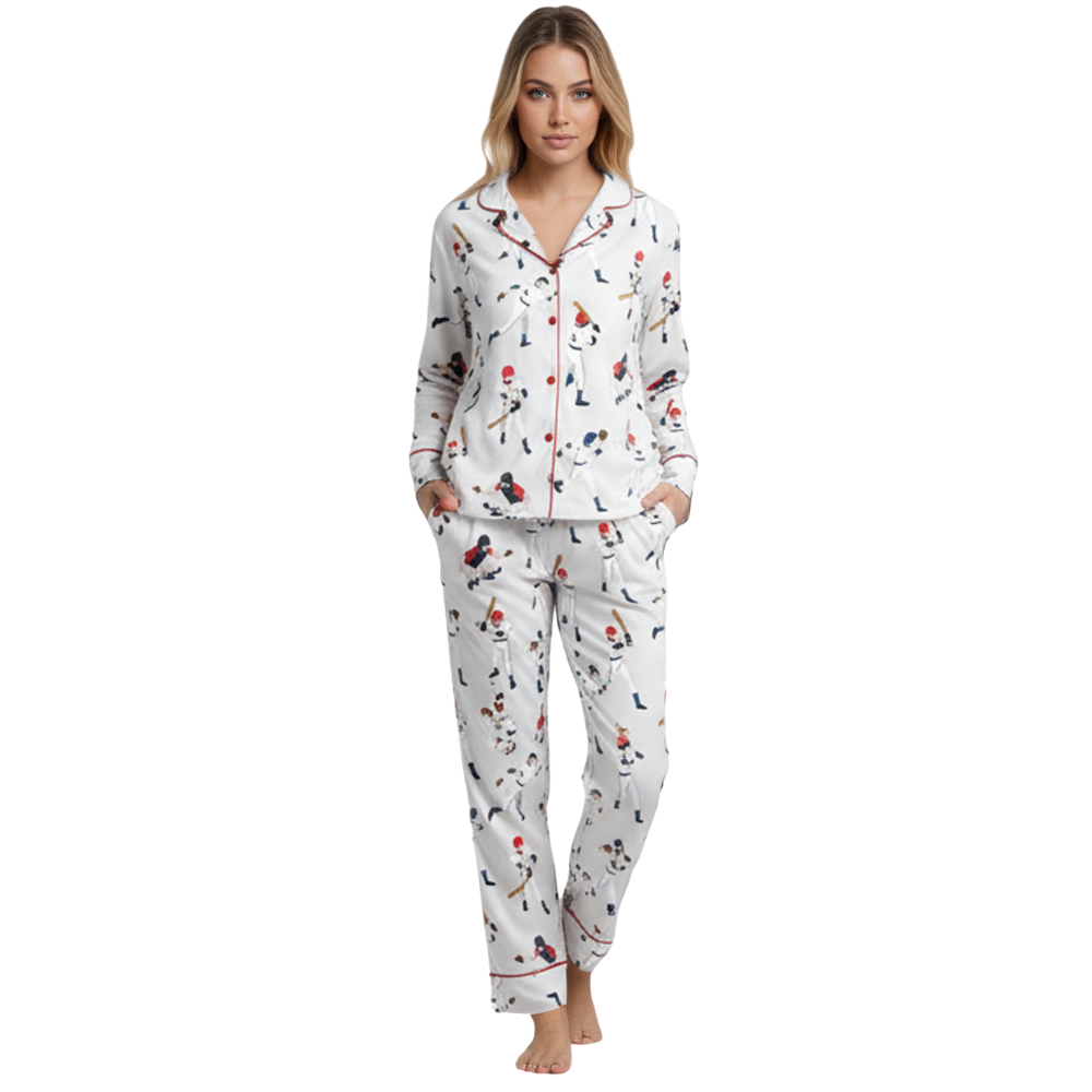 Baseball Player Printed Satin Pajama Set