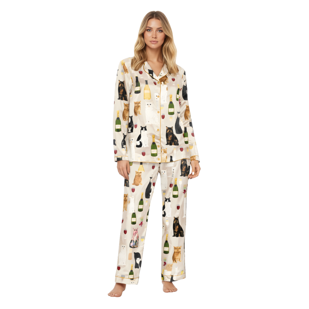 Luxury Cat Pattern Sleepwear Pajama Set 
