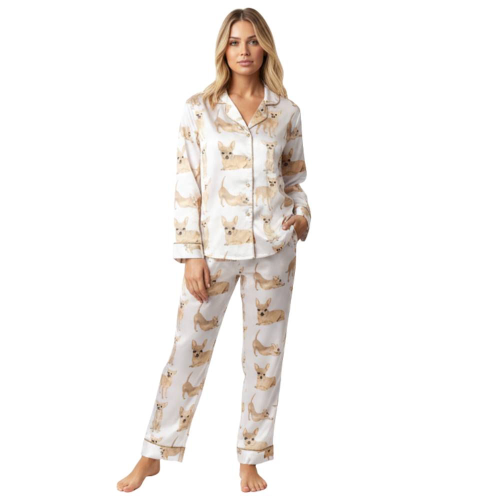 Cartoon Chihuahua Pattern Sleepwear Pajama Set