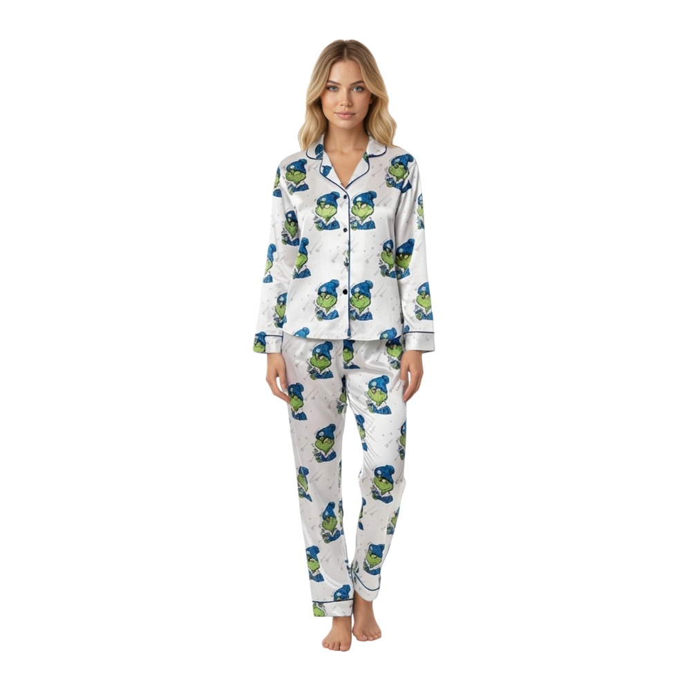 Grinch Detroit Football Print Pajama Set