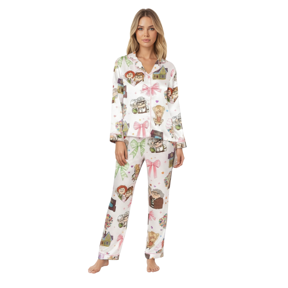 Happy Valentine Movie Cartoon Print Pajama Set