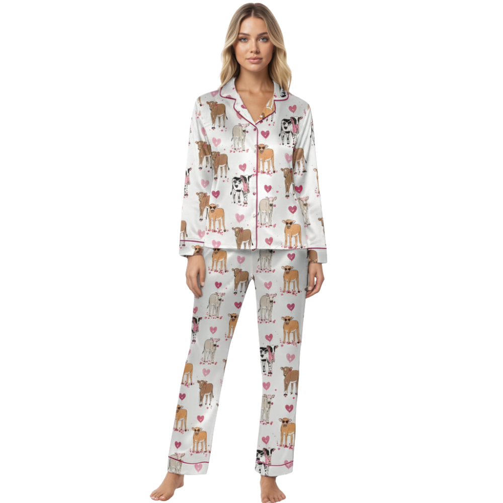 Cow Print Button Front Pajama Set