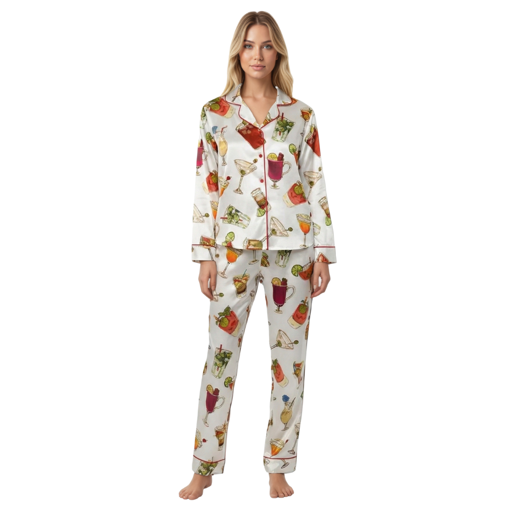 Glass Pattern Button Front Shirt Pajama Set