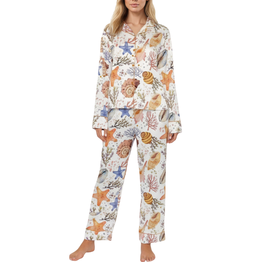 Ocean Coral Shells Art Printed Pajama Set