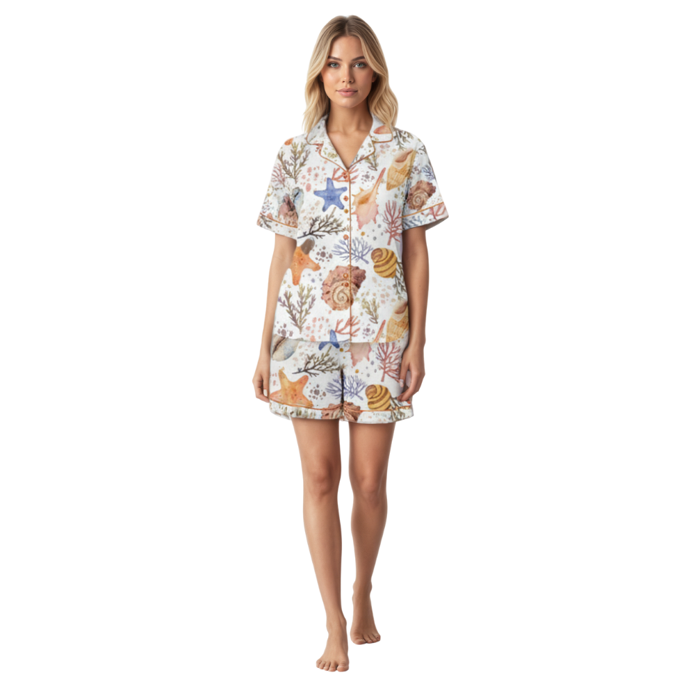 Ocean Coral Shells Art Printed Pajama Set