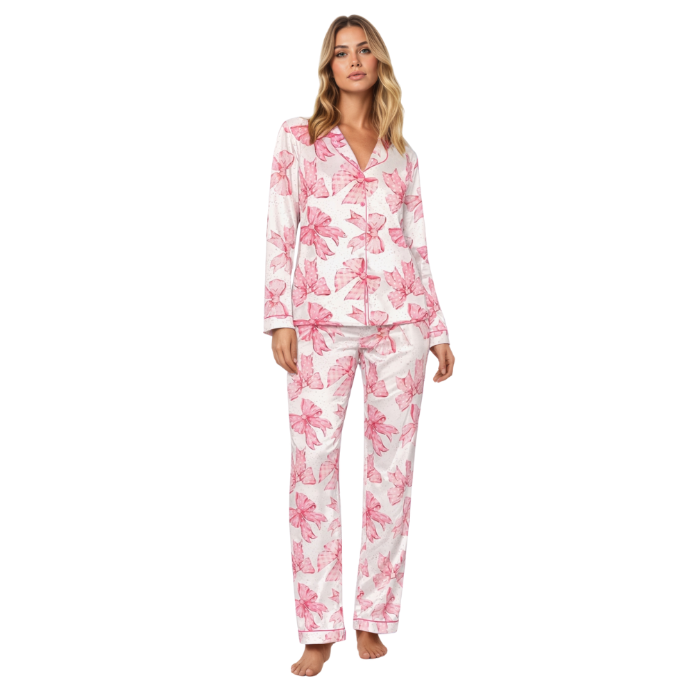 Valentine Day Bows Print Pajama Set