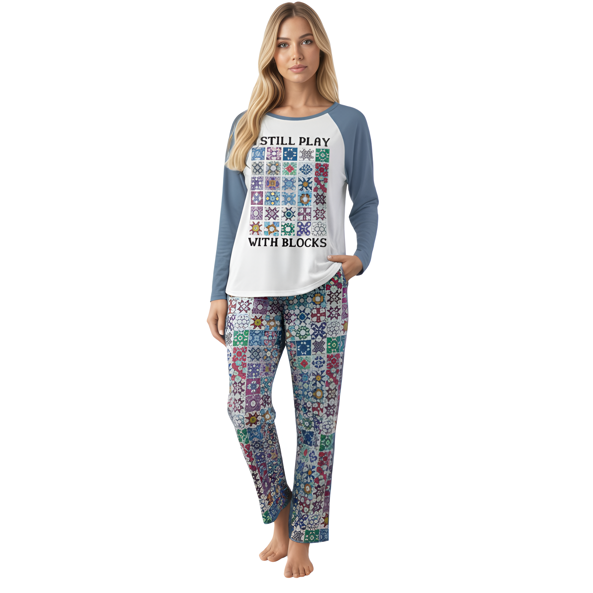 I Still Play With Blocks Printed Pajama Set For Women