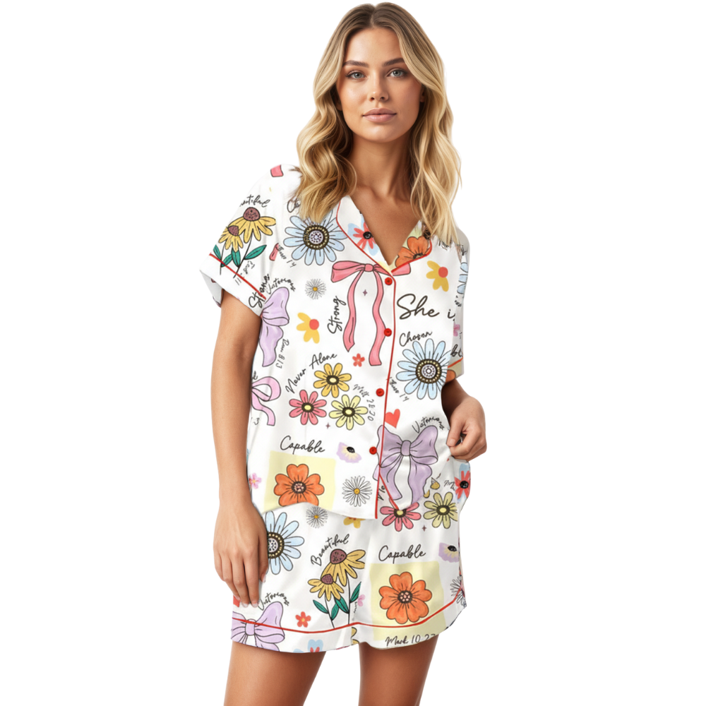 She Is Mom Coquette Satin Pajama Set