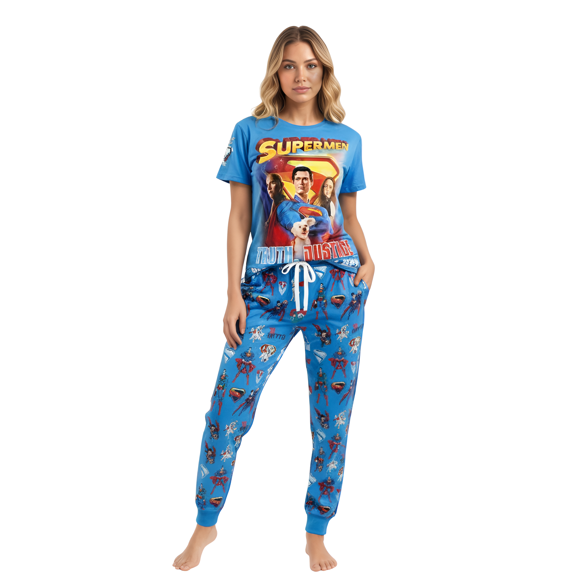Supermen Printed Pajama Set With Long Pants