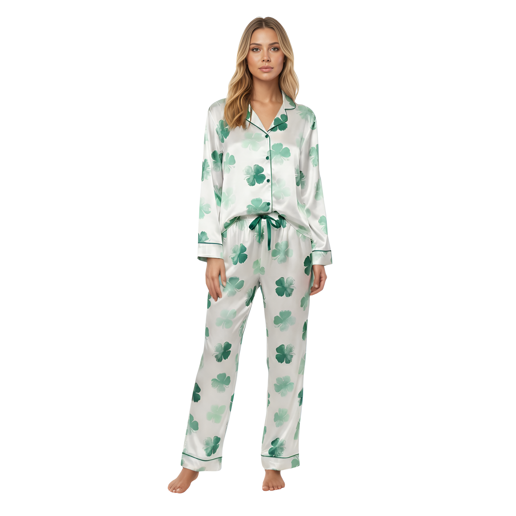 St Patricks Day Pajama Set With Watercolor Clover Print