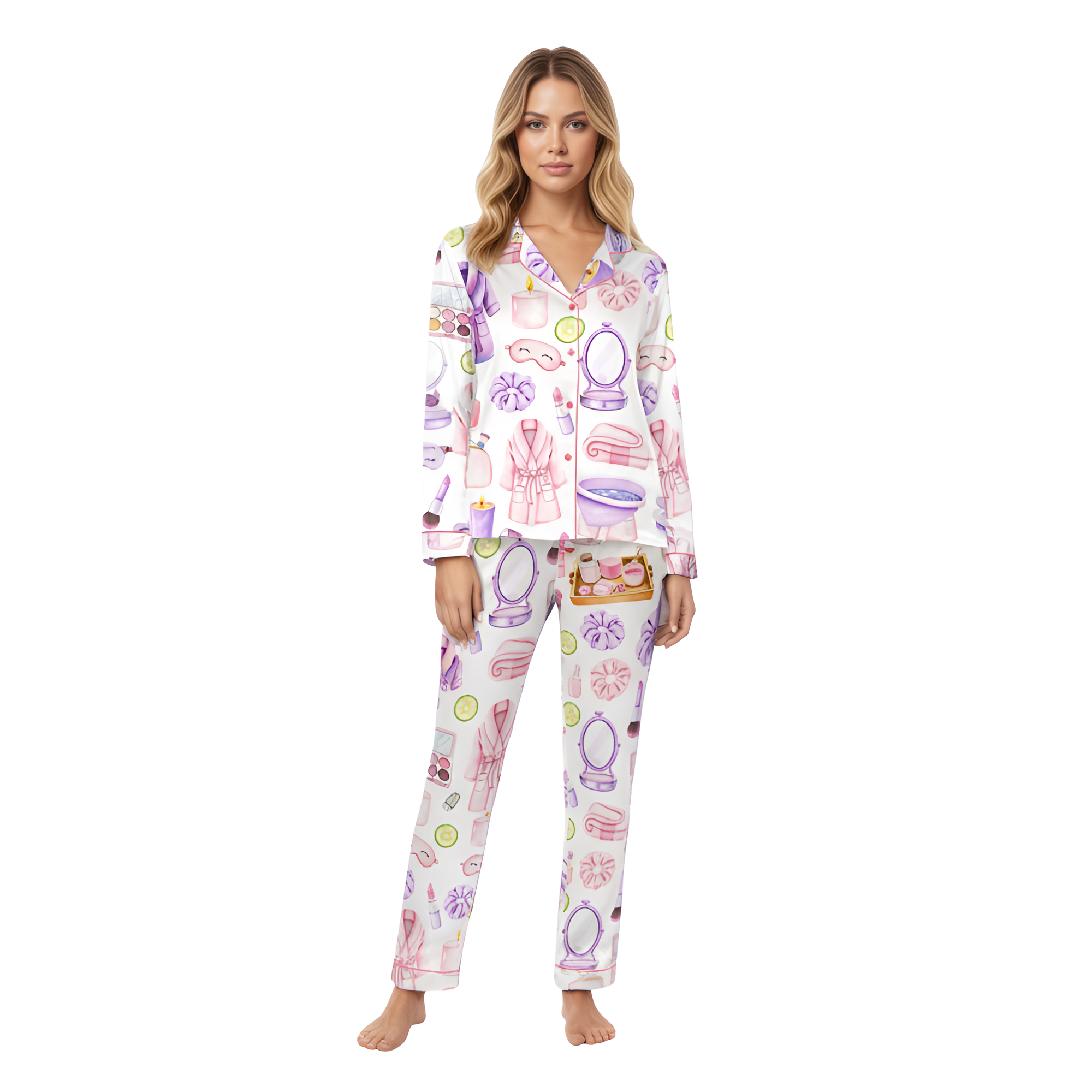 Spa Themed Satin Pajama Set