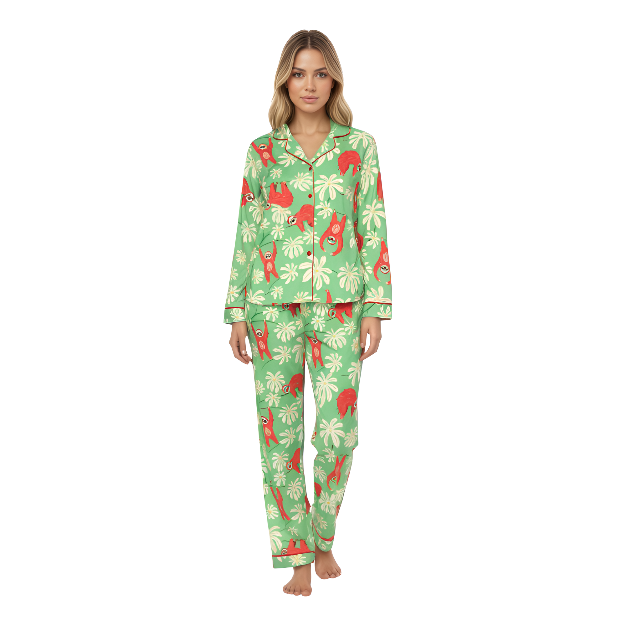 Sloth Printed Floral Pajama Set