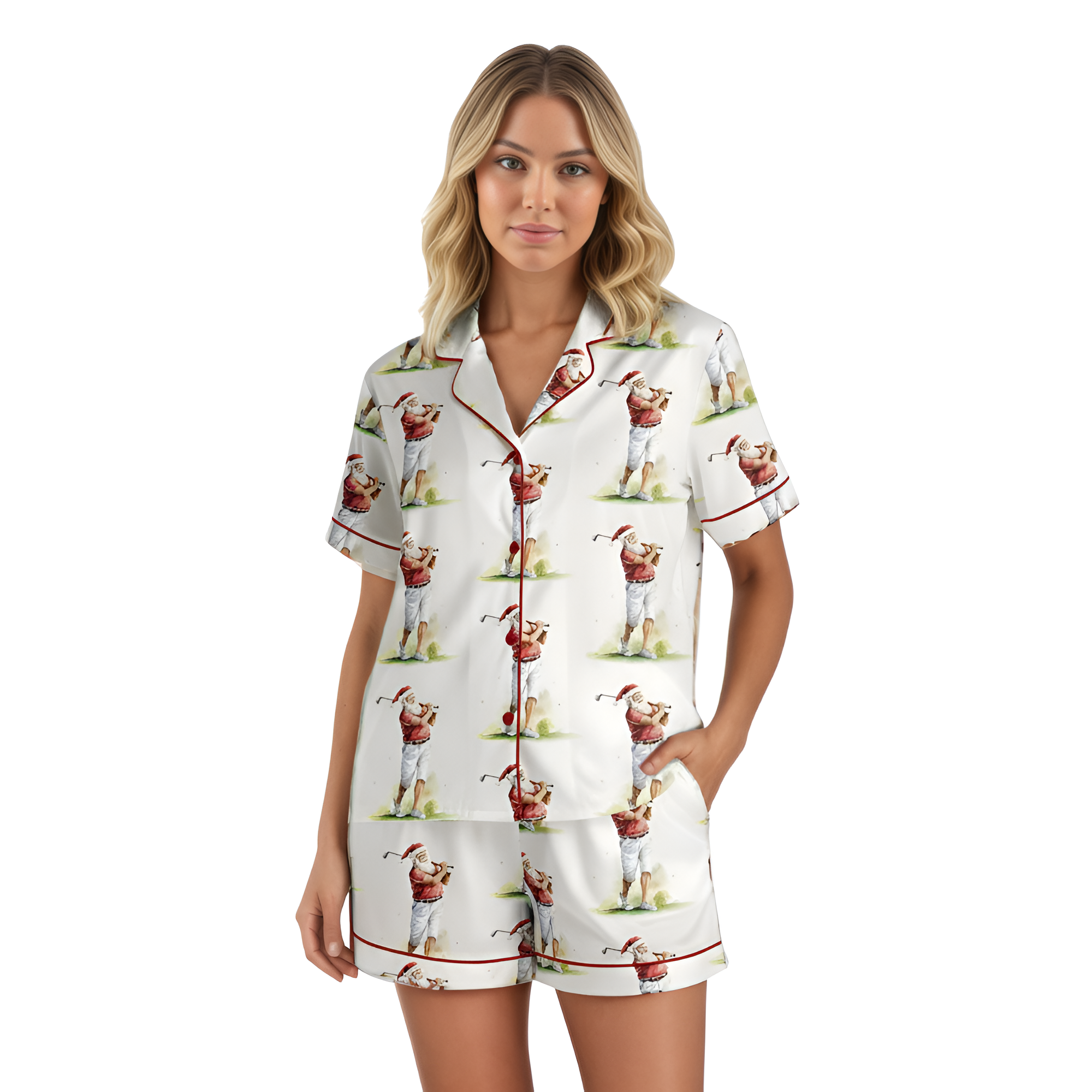 Santa Golfing Holiday Printed Pajama Set