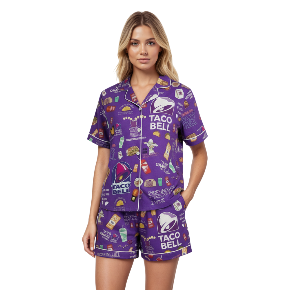 Fun Food Print Pajama Set With Taco Theme Design