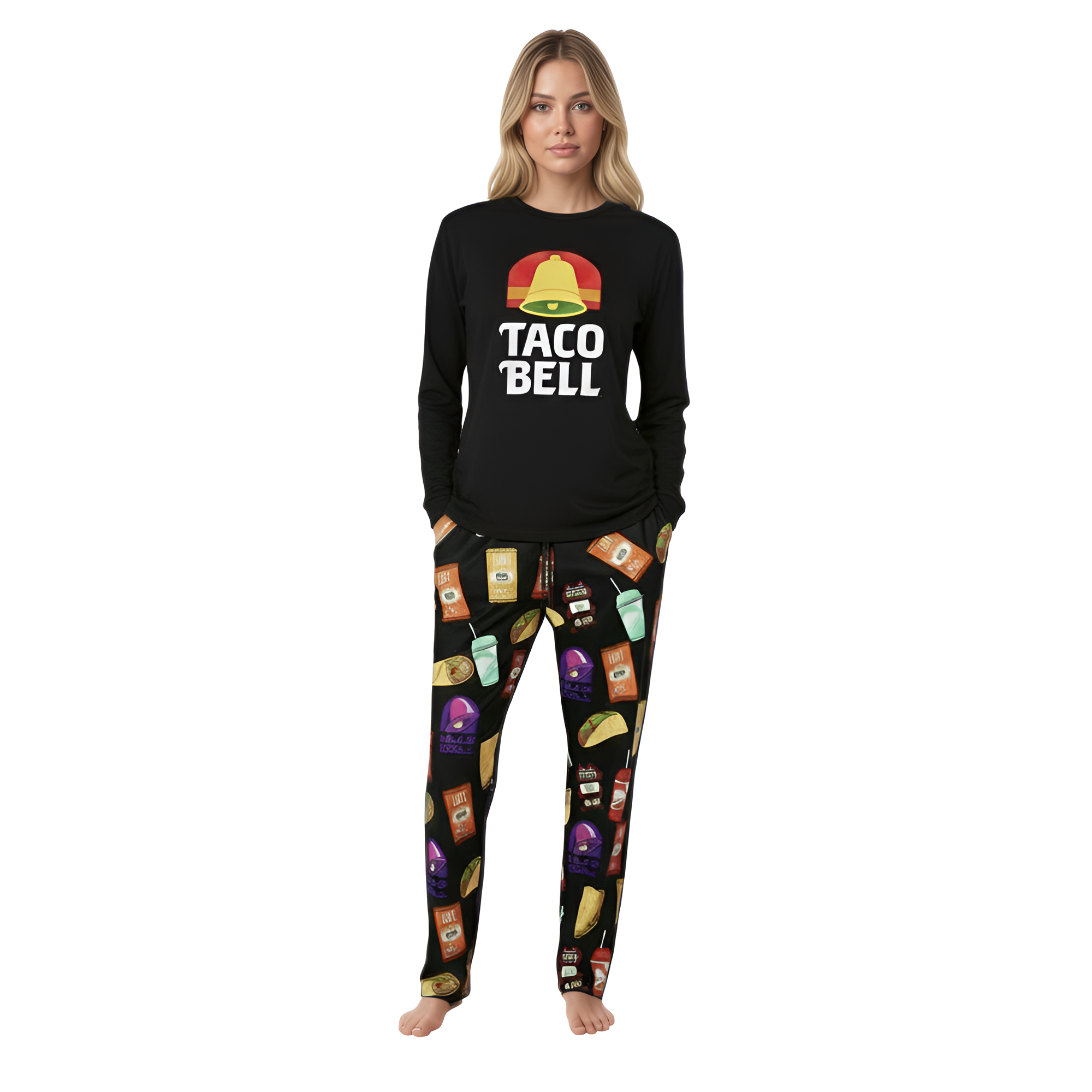 Taco Bell Print Pajama Set With Long Sleeves And Shorts