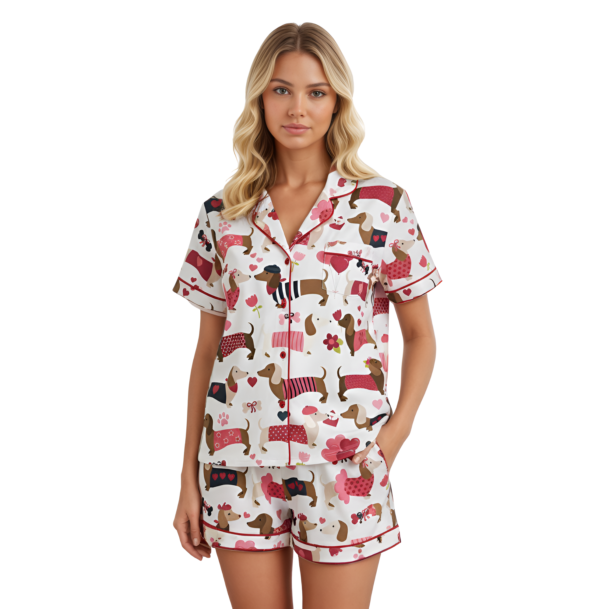 Valentine Dachshund Dog Themed Pajama Set For Women