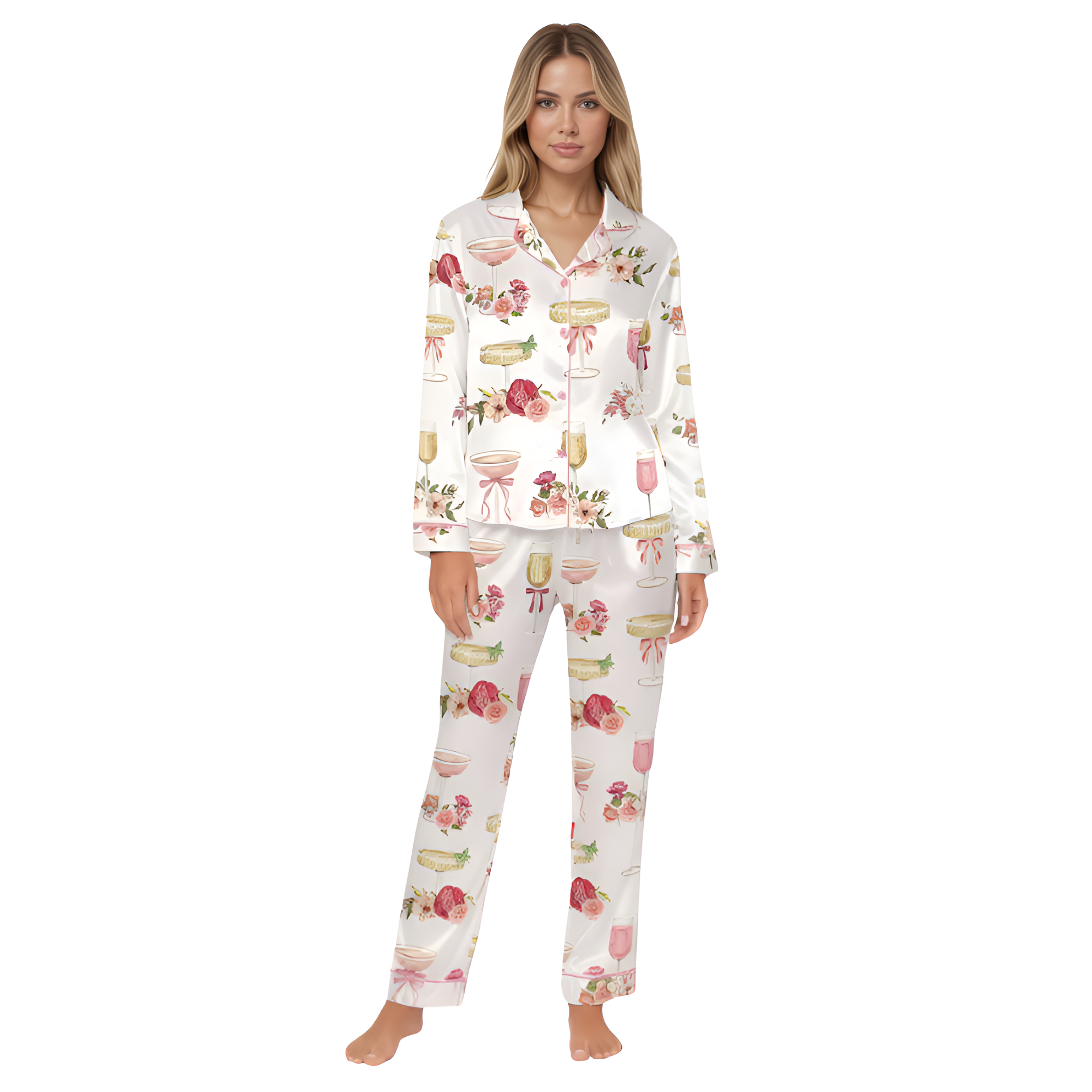 Valentine Petals And Prosecco Printed Pajama Set