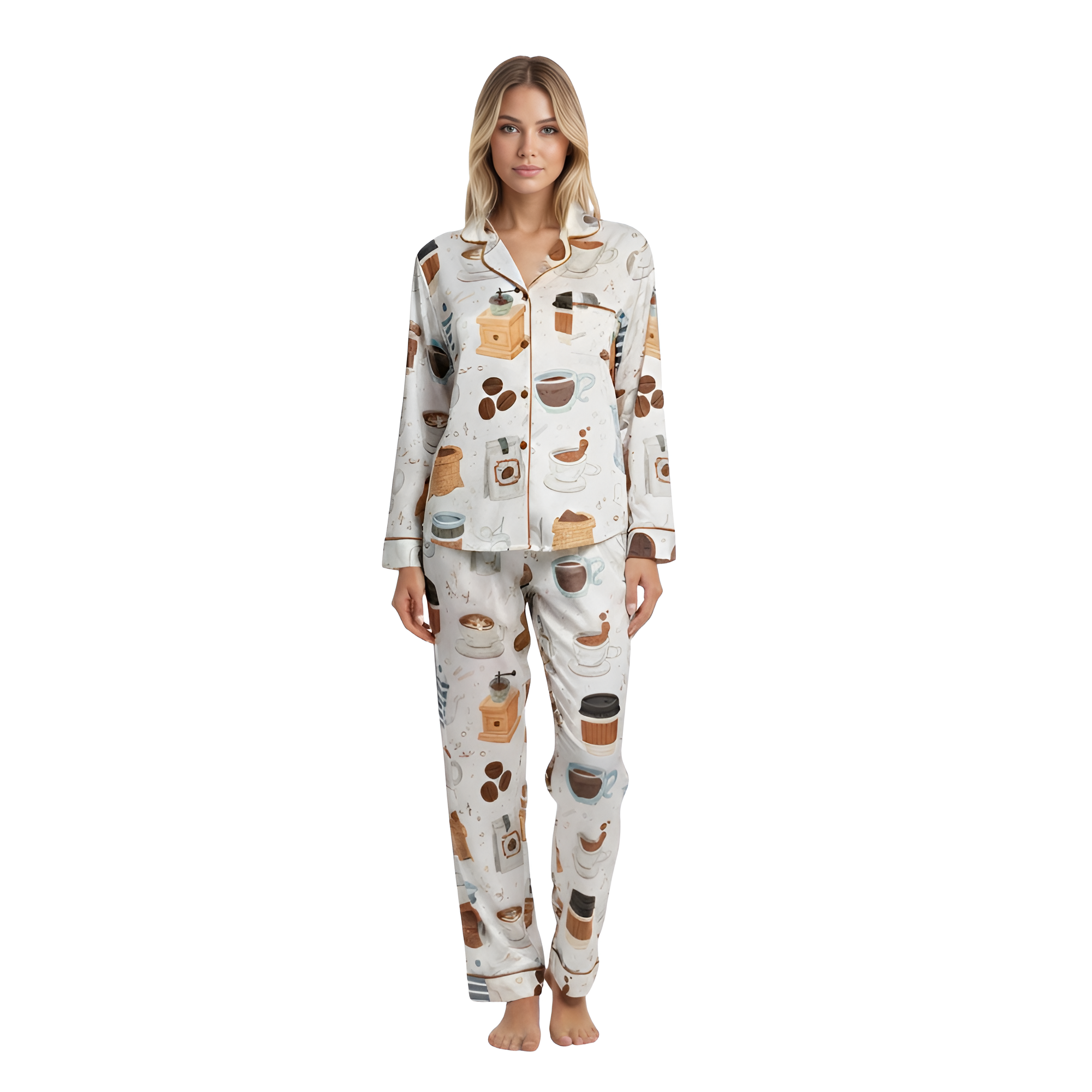 Retro Café Pattern Pajama Set