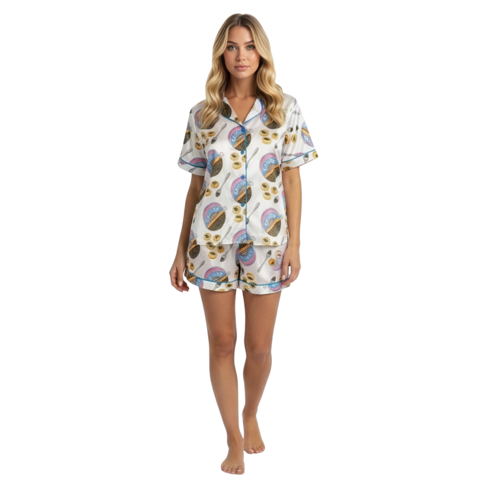 Watercolor Art Themed Pajama Set With Caviar Design