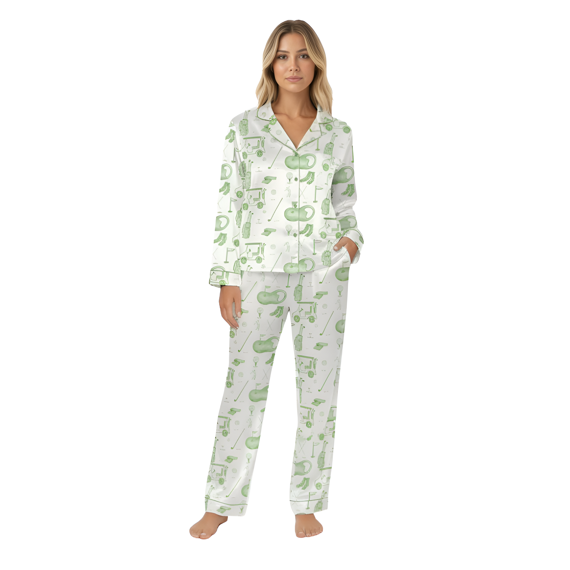 Watercolor Green Golf Toile Pajama Set