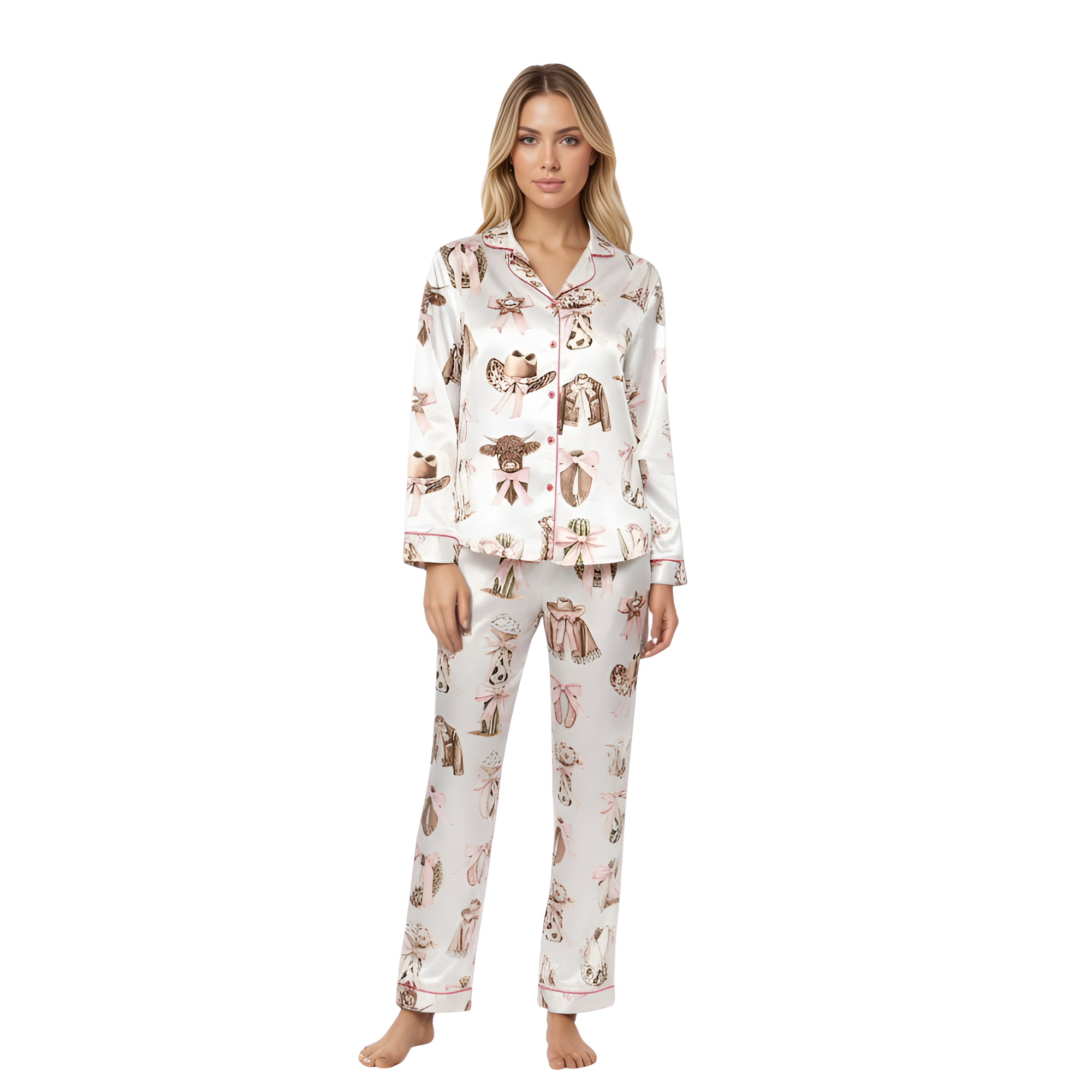 Cowgirl Bow Print Western Pajama Set