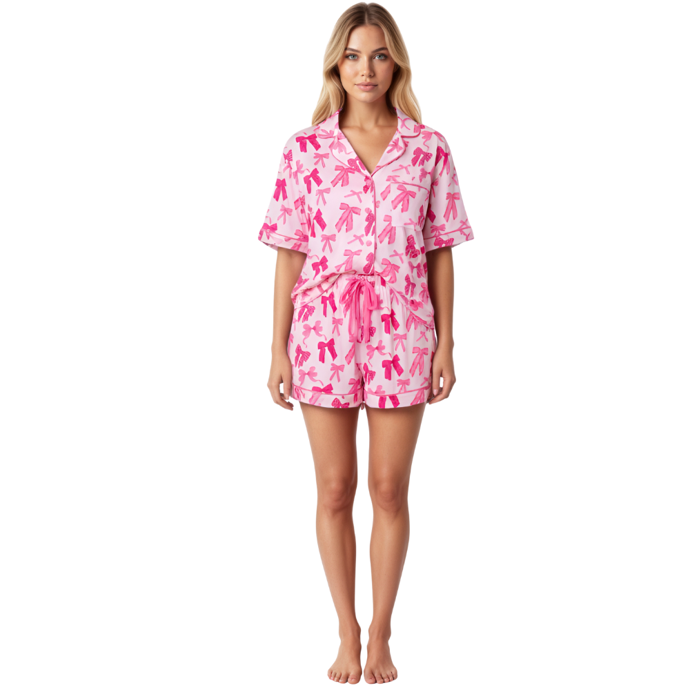 Bow Printed Pajama Set