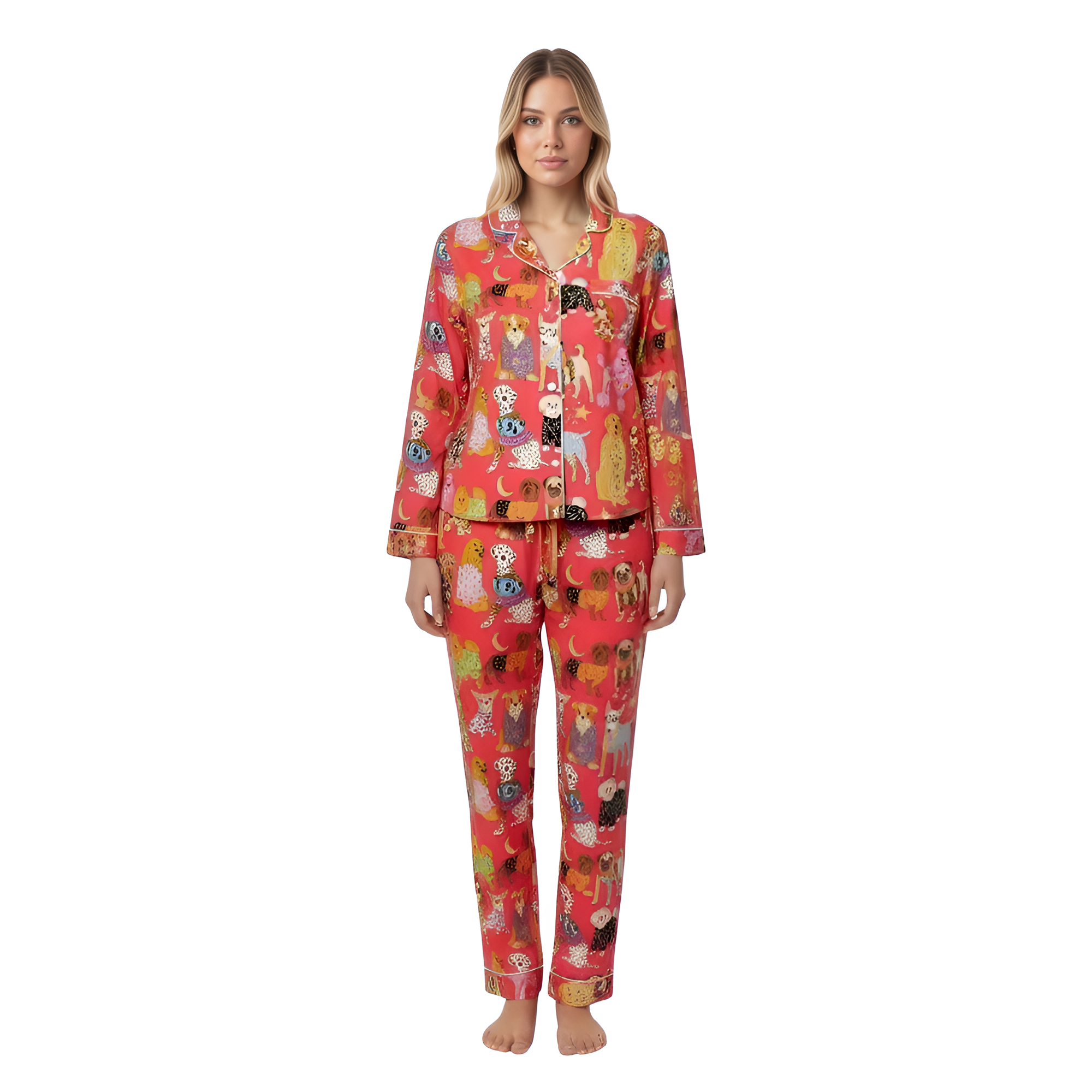 Dog Printed Pajama Set For Women