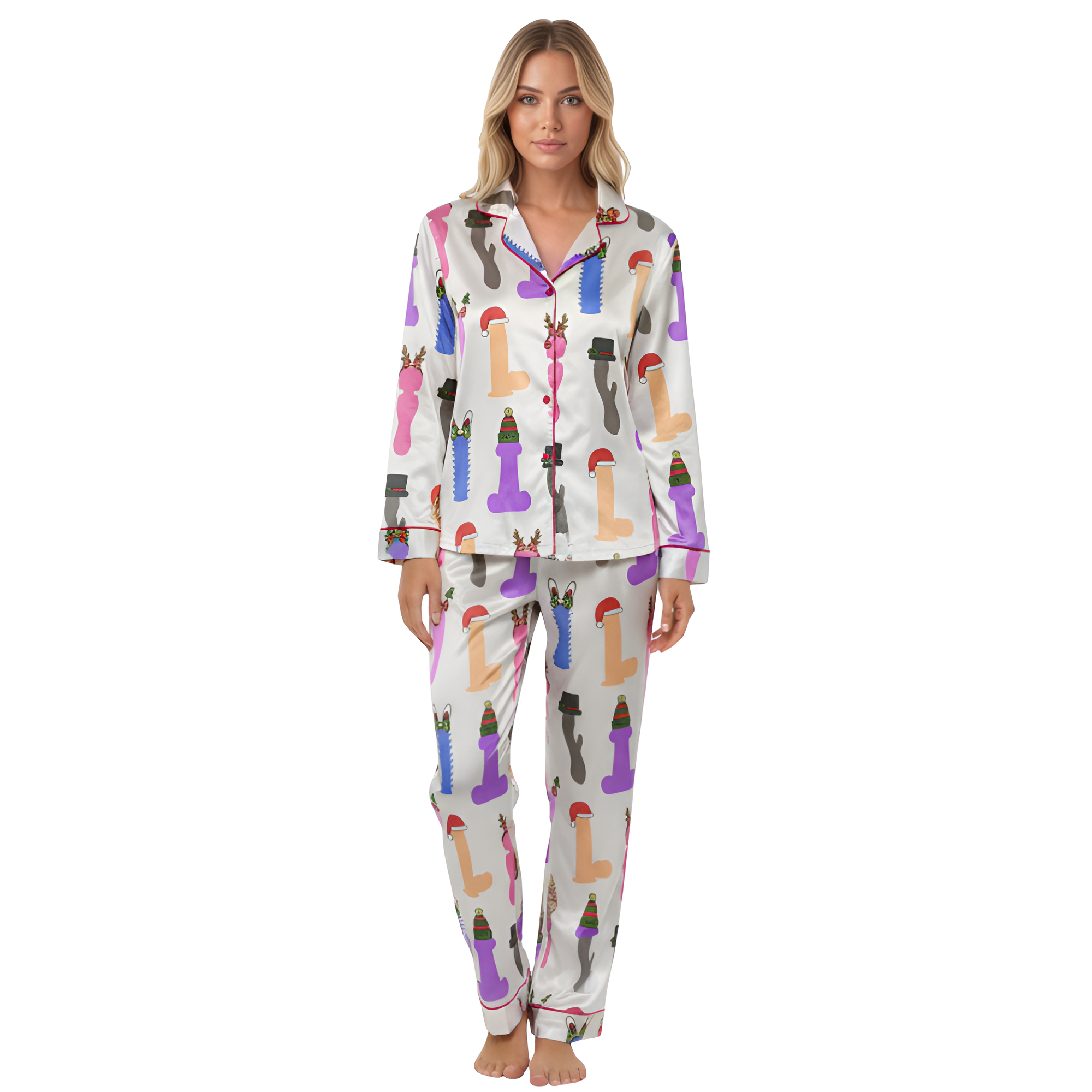 Christmas Themed Novelty Print Pajama Set For Women