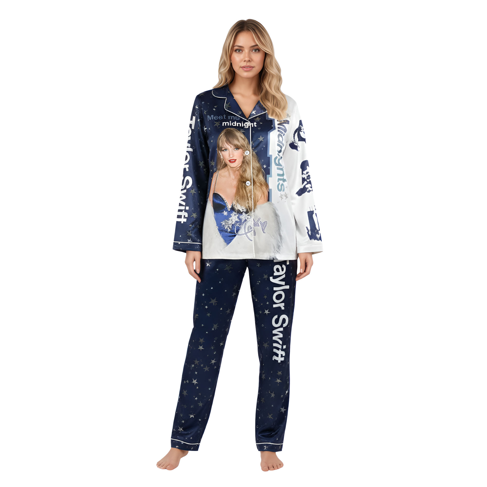 Taylor Swift Inspired Pajamas Set For Women With Star Print And Midnight Theme